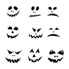 Halloween vector illustration. Collection of hand drawn scary faces isolated on white background. Spooky character for banner, poster, invitation or festive decoration