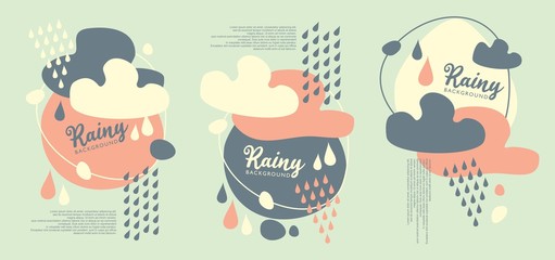 Abstract Autumn banner set for web or seasonal sale promotion. With rainy clouds and Autumn leaks. Vector illustration. 