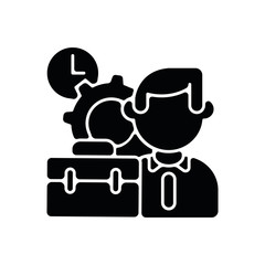 Working conditions black glyph icon. Corporate recruitment, professional occupation. Business management silhouette symbol on white space. Executive manager, office worker vector isolated illustration