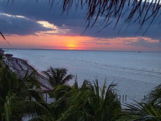 Fototapeta na wymiar Sunset at holbox mexico beach