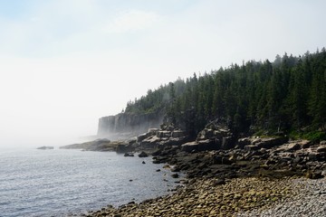New England Coast in Early Morning with Fog and Mist - Maine