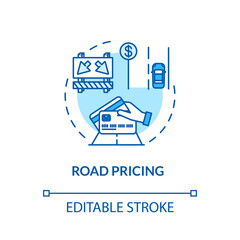 Road pricing concept icon. Distance and time based tax. Highway driver charges idea thin line illustration. Travel demand management. Vector isolated outline RGB color drawing. Editable stroke