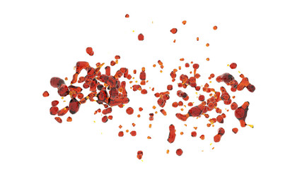 Cola drops. Red transparent drops isolated on a white background. 3d rendering illustration. High resolution.