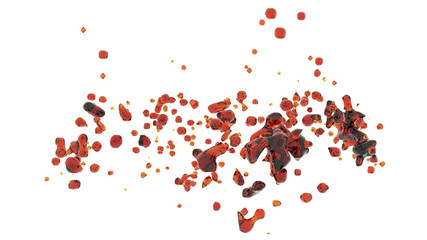 Cola drops. Red transparent drops isolated on a white background. 3d rendering illustration. High resolution.
