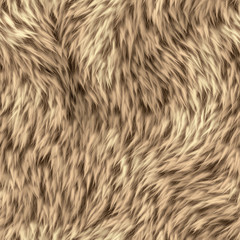 Fluffy beige fur with long pile. Seamless texture ore background. Fabric fur texture.