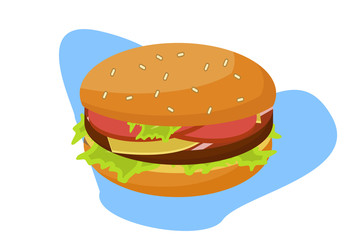 Hamburger Flat Design Illustration, Suitable Design For Fast Food and Junk Food Themed
