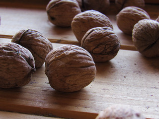 Background of walnuts on a table