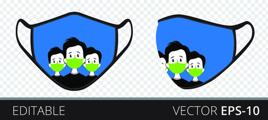 Set medical mask with a campaign image against the coronavirus covid-19. Vector illustration. Isolated on transparent background.