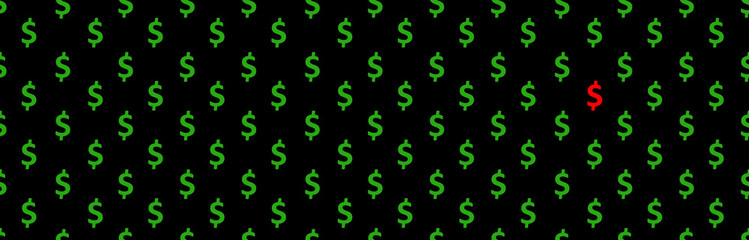 Dollar sign seamless pattern. Wrapping background with repeating USA currency symbols green colour on black background.