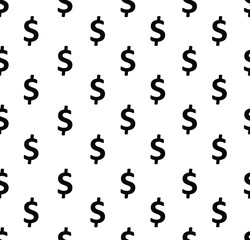 Dollar sign seamless pattern. Wrapping background with repeating USA currency symbols black colour on white background