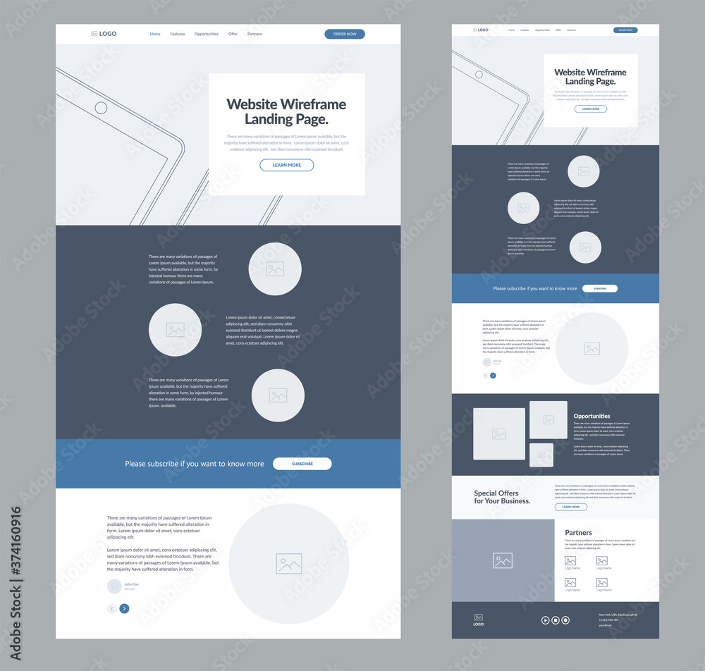 Wall mural website landing page wireframe design for business. one page site layout template. modern flat ux/ui