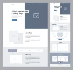 Fotobehang Website landing page wireframe design for business. One page site layout template. Modern flat UX/UI site development. Responsive cool website design concept. © Gooder