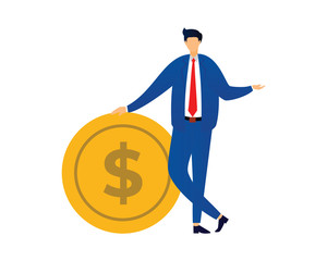 Businessman Together with Coin Illustration as Symbolization of Gaining Profit