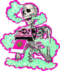 skeleton Smoking  and camera print vector illustration
