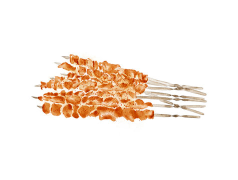 Watercolor Illustration of Chinese Street Food - Xinjiang mutton shashlik | 新疆羊肉串