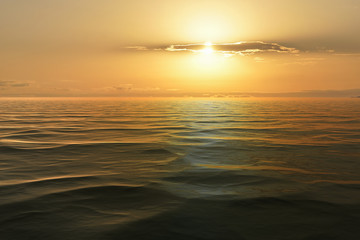 Beautiful seascape with orange sunset.