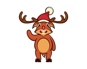 Christmas Reindeer with Santa Claus Hat Illustration
