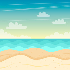 Beach landscape. Colorful summer design. illustration in flat style