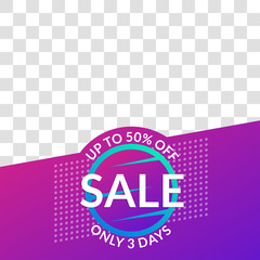 Sale banner for social media post, web ad, mobile app design template. Price off layout poster. Only 3 days discount background. Vector illustration.