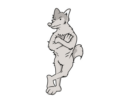 Wolf Mascot with Crossed Arms Gesture Illustration