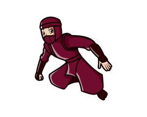 Detailed Ninja Mascot with Jumping Gesture Illustration