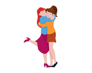 a Girl's Giving Warm Hug to Her Friend Illustration