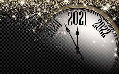 Fototapeta na wymiar Clock hands showing 2021 year on transparent background.