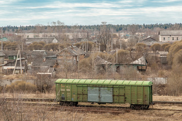 Russian townscape with railroad wagon