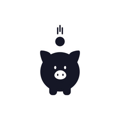 Piggy bank icon. Black pig bank with coin shape vector illustration isolated on white