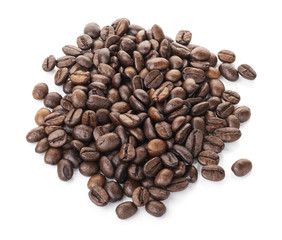 roasted coffee beans isolated on a white background