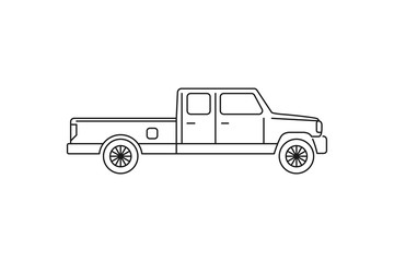 Pickup truck icon. Black line web sign. Flat style vector illustration isolated on white background.