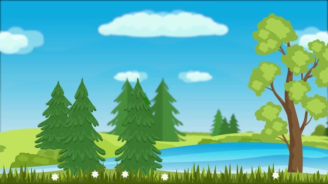 4k - Seamless vector illustration landscape with trees and clouds with parallax effect