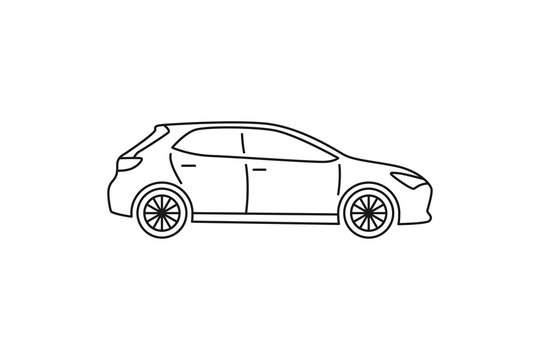 Hatchback car icon. Black line web sign. Flat style vector illustration isolated on white background.