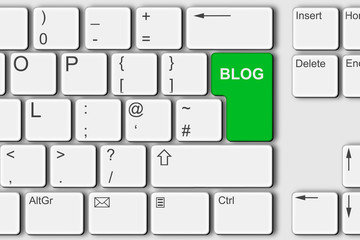 Blog concept PC computer keyboard 3d illustration green
