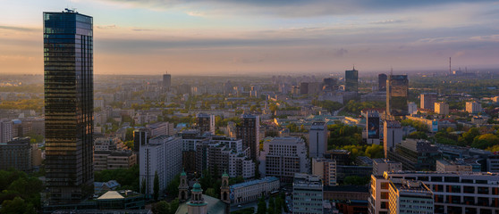 evening panorama of Warsaw