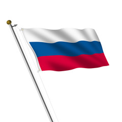Russia Flagpole 3d illustration on white with clipping path