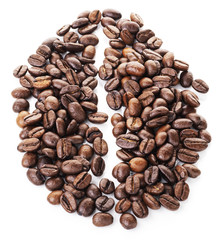Coffee beans draw a large grain isolated on a white background
