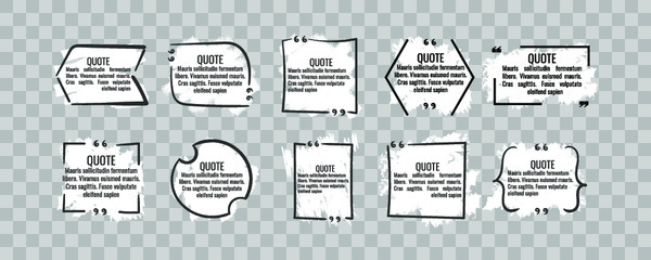 Quote frame notes.
Layout for links and digital information.
Set of blank quote frame templates. Text in brackets, quote blank speech bubbles, quote bubbles. Isolated template. Vector illustration.

