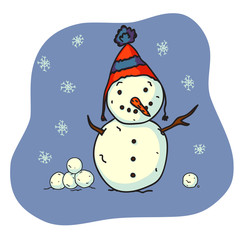 Vector character illustration of winter snowman