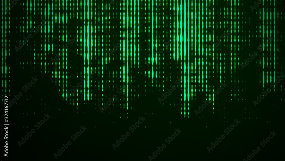 Poster abstract green glitch background. flowing energy particles. digital green code. hacker concept. 3d r