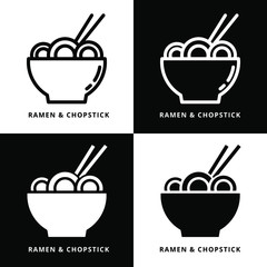 Ramen Noodle Bowl Symbol Logo Illustration. Japanese Food Ramen Restaurant Vector Icon Line And Glyph
