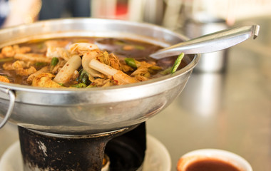 Food in a hot pot.
