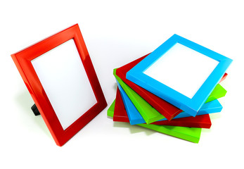 Multiple colored frames stacked vertically on a white background.