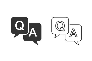 Question and answer line icon set in flat style. Discussion speech bubble vector illustration on white background. Question, answer business concept