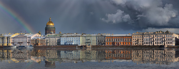 Rainbow after rain over Saint Petersburg