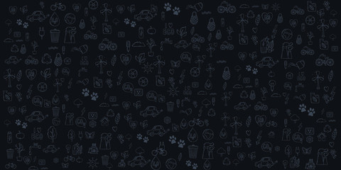 Set of Hand draw Ozone day Doodle backgrounds. Objects from a Environment and Earth.
