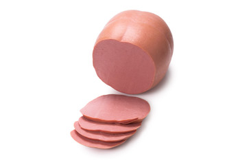 Boiled sausage isolated on white.