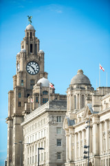Fototapeta na wymiar View of iconic grand old waterfront building in Liverpool, UK