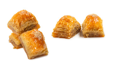 Delicious sweet baklava isolated on white background.