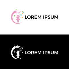 Obraz premium Little girl logo. Icon vector.